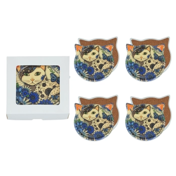 Kpl. 4 podkładek ceramicznych z uszami, koty.