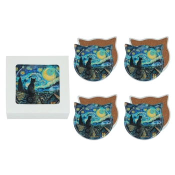 Kpl. 4 podkładek ceramicznych z uszami - Inspirowane malarstwem V. van Gogh (CARMANI)