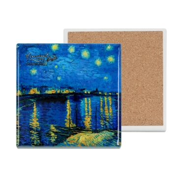 Podkładka ceramiczna, kwadratowa - V. van Gogh, Gwiaździsta Noc nad Rodanem (CARMANI)