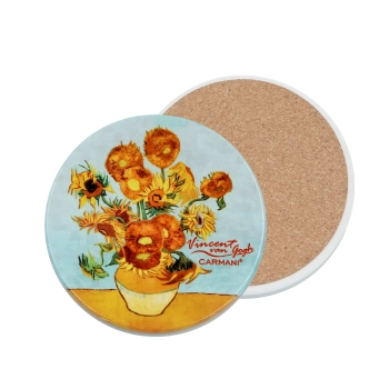 Podkładka ceramiczna, okrągła - V. van Gogh, Słoneczniki w wazonie (CARMANI)