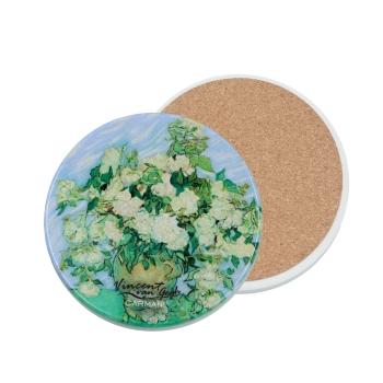 Podkładka ceramiczna, okrągła - V. van Gogh, Róże w wazonie (CARMANI)