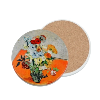 Podkładka ceramiczna, okrągła - V. van Gogh, Róże i zawilce (CARMANI)