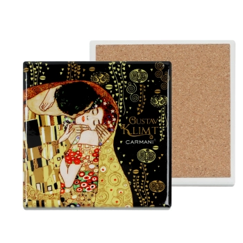 Podkładka ceramiczna, kwadratowa - G. Klimt, Pocałunek (ciemne tło) (CARMANI)