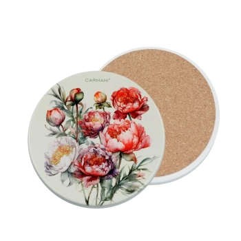 Podkładka ceramiczna, okrągła - Kwiaty, piwonie (CARMANI)