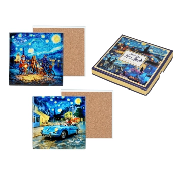 Kpl. 4 Podkładek ceramicznych - Inspirowane malarstwem V. van Gogh (mix 2 wzorów)(CARMANI)
