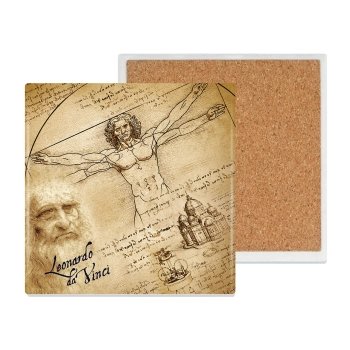 Podkładka ceramiczna, kwadratowaa - L. da Vinci, Człowiek Wirtuwiański (CARMANI)