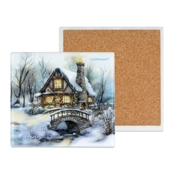 Kpl. 5 podkładka ceramicznych, kwadratowych - Zimowa idylla (CARMANI)