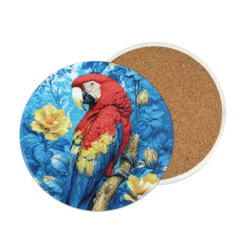 Podkładka ceramiczna, okrągła - Ptaki, Ara (CARMANI)