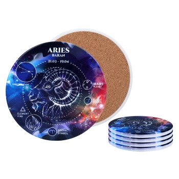 Kpl. 4 podkładek ceramicznych, okrągłe - Znaki zodiaku, Baran (CARMANI)