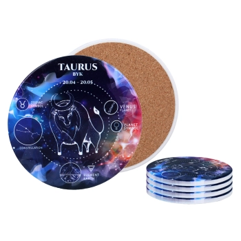 Kpl. 4 podkładek ceramicznych, okrągłe - Znaki zodiaku, Byk (CARMANI)