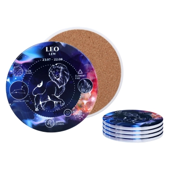 Kpl. 4 podkładek ceramicznych, okrągłe - Znaki zodiaku, Lew (CARMANI)
