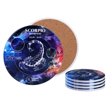 Kpl. 4 podkładek ceramicznych, okrągłe - Znaki zodiaku, Skorpion (CARMANI)