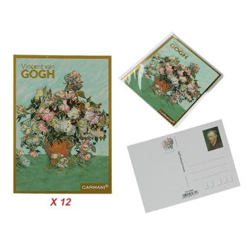 Kpl. 12 pocztówek - V. van Gogh, Róże w wazonie (CARMANI)
