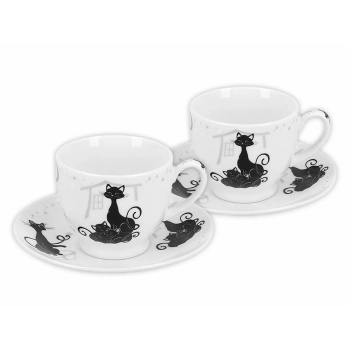 Kpl dwóch filiżanek ze spodkami espresso - Koci świat (CARMANI)