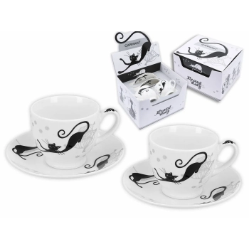 Kpl dwóch filiżanek ze spodkami espresso - Koci świat (CARMANI)