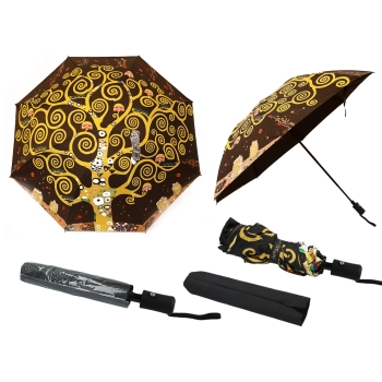 Parasol automatyczny, składany - G. Klimt, Drzewo życia (dekoracja na wierzchu) (CARMANI)
