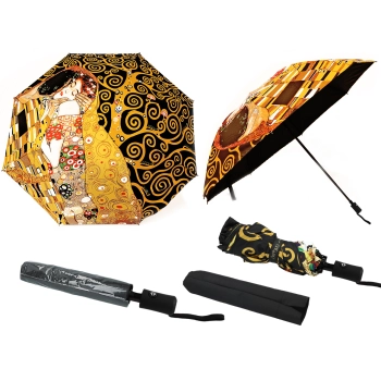 Parasol automatyczny, składany - G. Klimt, Pocałunek i Drzewo życia (dekoracja na wierzchu) (CARMANI