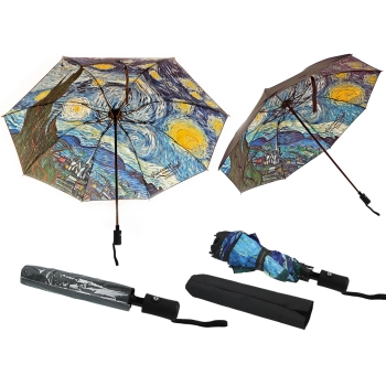Parasol automatyczny, składany - V. van Gogh, Gwiaździsta Noc (dekoracja pod spodem) (CARMANI)