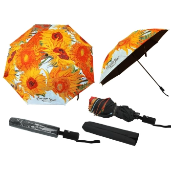 Parasol automatyczny, składany - V. van Gogh, Słoneczniki (dekoracja na wierzchu) (CARMANI)