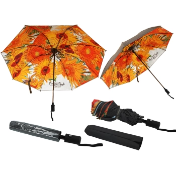 Parasol automatyczny, składany - V. van Gogh, Słoneczniki (dekoracja pod spodem) (CARMANI)