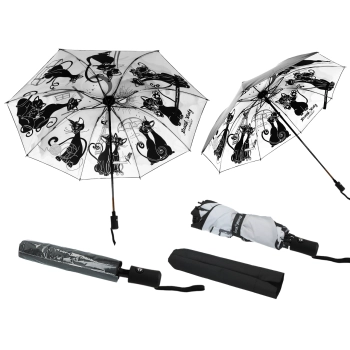 Parasol automatyczny, składany - Kocie wariacje (dekoracja pod spodem) (CARMANI)