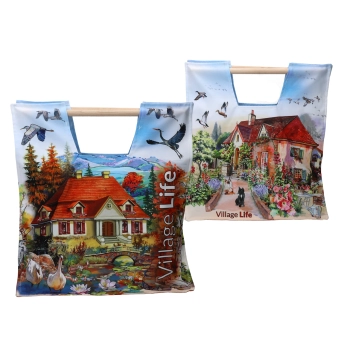 Torba z drewnianym uchwytem - Village Life (CARMANI)