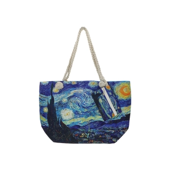 Torba na suwak z nadrukiem jednostronnym i saszetką, sznurkowe uchwyty- V. van Gogh, Gwiaździsta noc