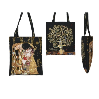 Torba śniadaniowa - G. Klimt, Pocałunek i Drzewo życia (czarne tło) (CARMANI)