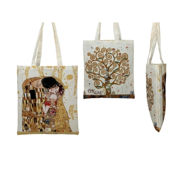 Torba śniadaniowa - G. Klimt, Pocałunek i Drzewo życia (kremowe tło) (CARMANI)