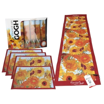 Kpl. 4 podkładek na stół + bieżnik  - V. van Gogh, Słoneczniki (CARMANI)