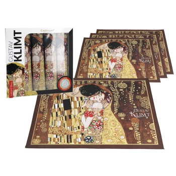 Kpl. 4 podkładek na stół - G. Klimt, Pocałunek, brązowe tło (CARMANI)