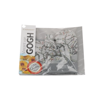 Kpl. Łapka i rękawica kuchenna - V. van Gogh, Kwitnący Migdałowiec (srebrny) (CARMANI)