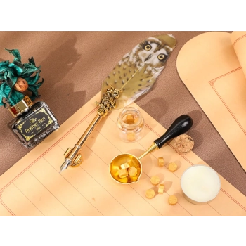 Zestaw piśmienniczy - Pióro ze stalówką, atramentem i zestawem do pieczęci (mix 4 wzorów).