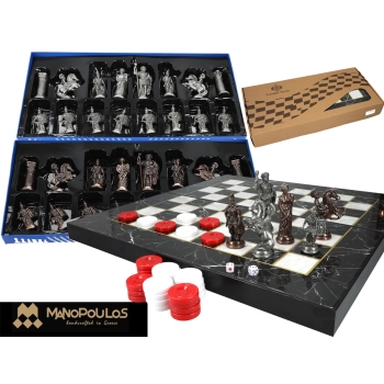 2 w 1 Backgammon + Szachy (czarny marmur)