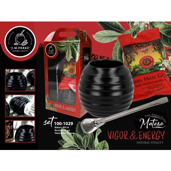 Zestaw do Yerby - Naczynie Ceramiczne (czarne) + bombilla + Yerba Mate Green 50g