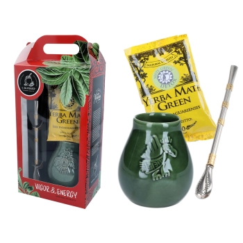 Zestaw do Yerby - Naczynie Ceramiczne zieleń transparentna) + bombilla + Yerba Mate Green 50g