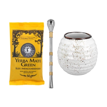 Zestaw do Yerby - Naczynie Ceramiczne (kremowe) + bombilla + Yerba Mate Green 50g