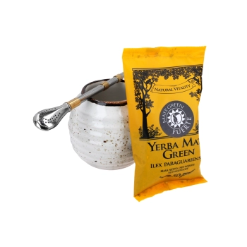 Zestaw do Yerby - Naczynie Ceramiczne (kremowe) + bombilla + Yerba Mate Green 50g