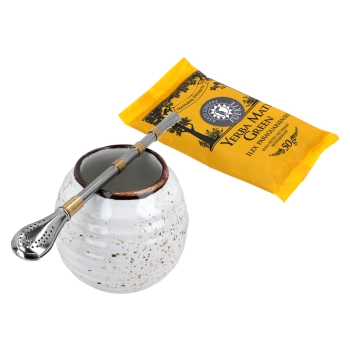 Zestaw do Yerby - Naczynie Ceramiczne (kremowe) + bombilla + Yerba Mate Green 50g