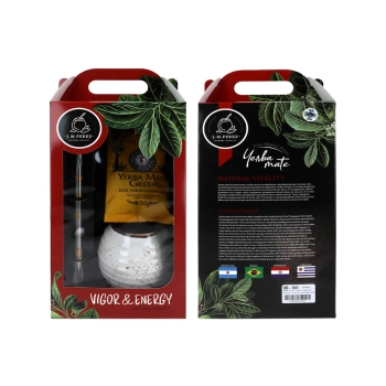 Zestaw do Yerby - Naczynie Ceramiczne (kremowe) + bombilla + Yerba Mate Green 50g