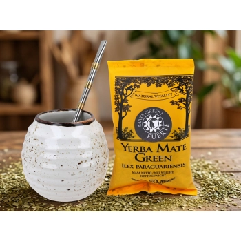 Zestaw do Yerby - Naczynie Ceramiczne (kremowe) + bombilla + Yerba Mate Green 50g