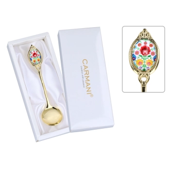 Łyżeczka do cukru powlekana 24K złotem - Kujawskie, białe (CARMANI)