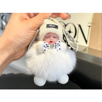 Breloczek do kluczy - Niemowlak, biały pompon