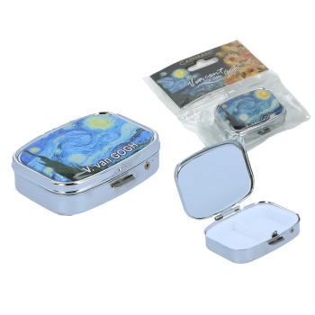 Puzderko na tabletki, prostokątne z lusterkiem - V. van Gogh, Gwiaździsta Noc (CARMANI)