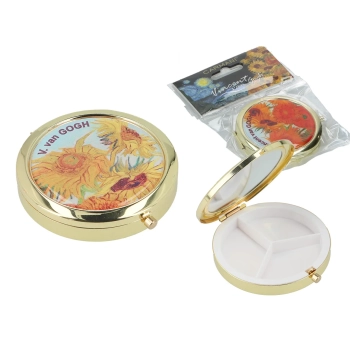 Puzderko na tabletki, okrągłe z lusterkiem - V. van Gogh, Słoneczniki (CARMANI)