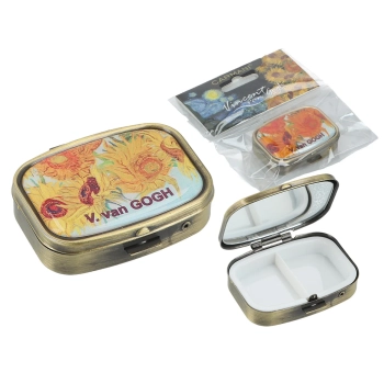 Puzderko na tabletki, prostokątne z lusterkiem - V. van Gogh, Słoneczniki (CARMANI)