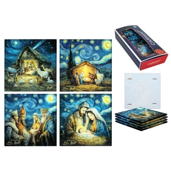 Kpl. 4 podkładek szklanych -  inspirowane malarstwem van Gogha, Boże Narodzenie (CARMANI)