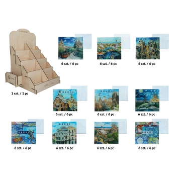 Kpl. 40 podkładek szklanych w display - A. Gaudi i P. Rodriguez (CARMANI)