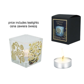 Świecznik szklany + tealight - G. Klimt, Drzewo życia (CARMANI)