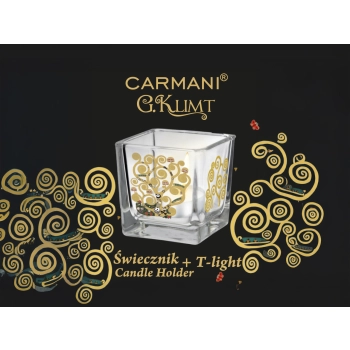 Świecznik szklany + tealight - G. Klimt, Drzewo życia (CARMANI)